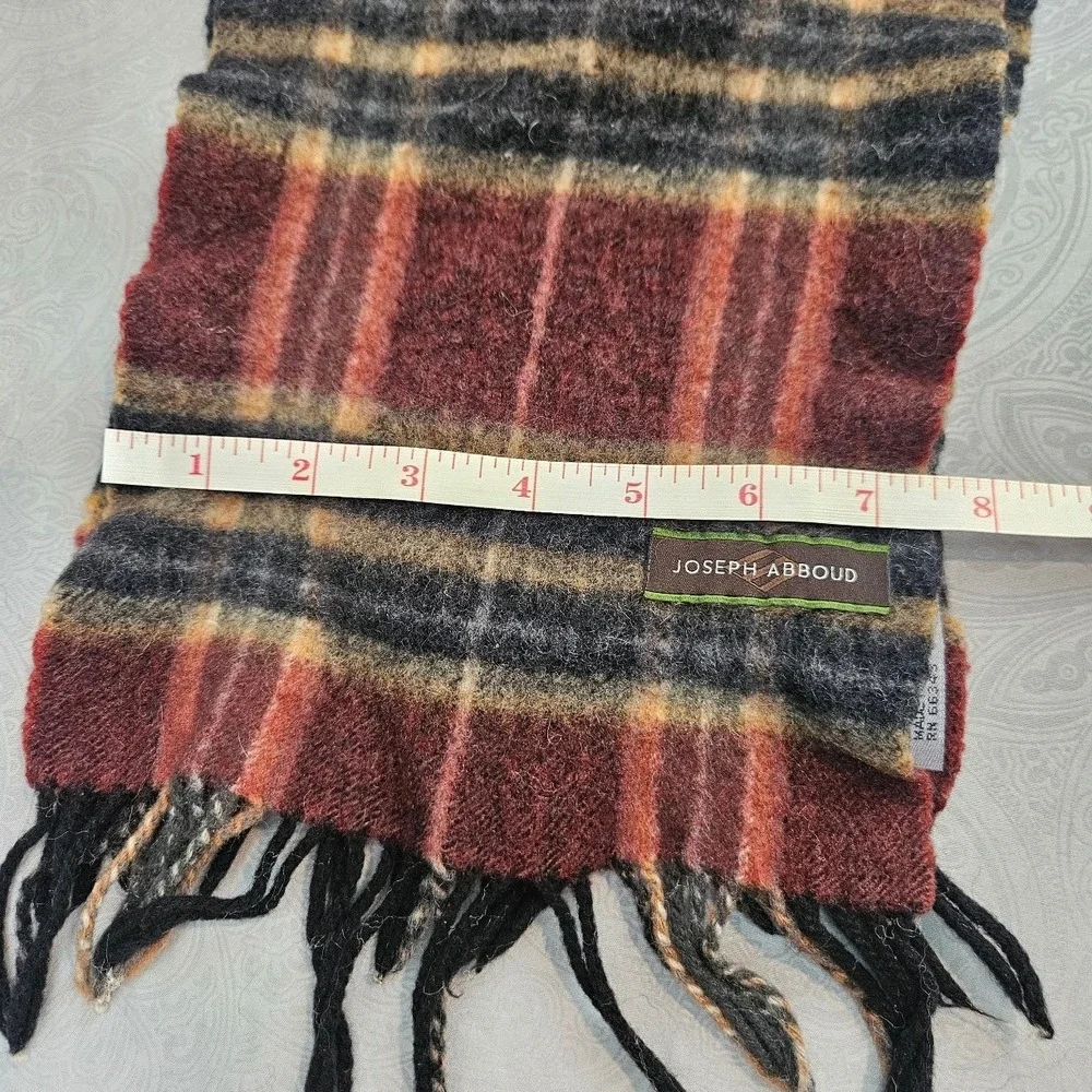 Joseph Abboud 100% Cashmere Plaid Scarf Burgundy Orange Made in Germany Vintage